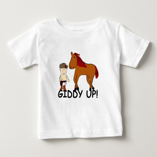 Camiseta Para Bebê KRW Giddy Giddy Up Horsie Baby Cowboy (Frente)