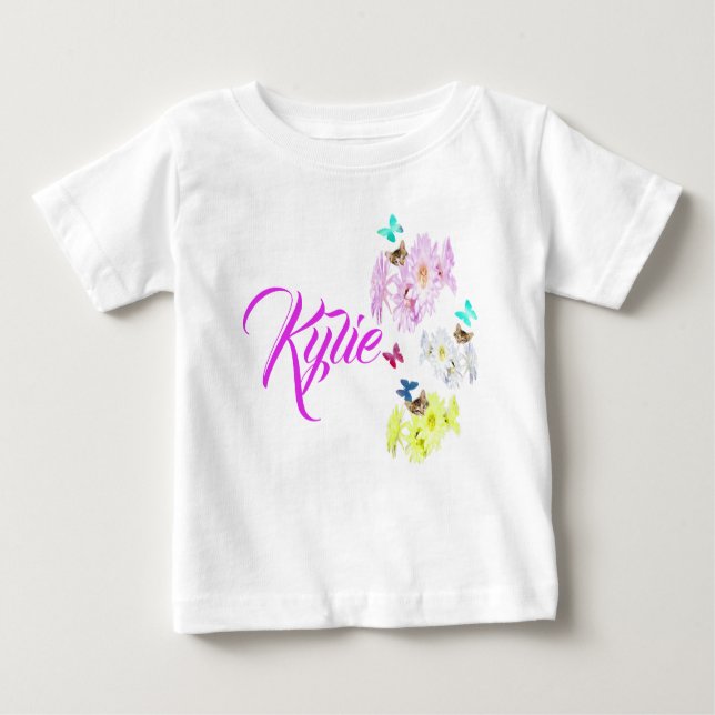 Camiseta Para Bebê Kylie, Nome Com Gatinhos,  (Frente)