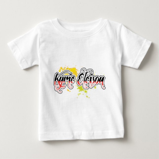 Camiseta Para Bebê Kyrie Eleison Frase Religiosa Texto Estilizado (Frente)