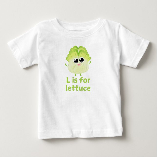 Camiseta Para Bebê L é para LETTUCE Green Veggie Alphabet L (Frente)