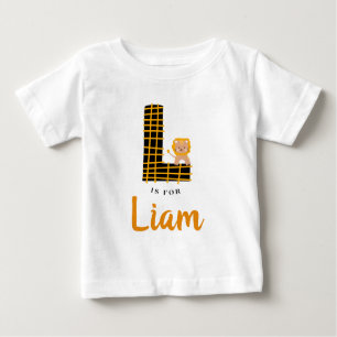 Camiseta Para Bebê L é para Liam (ou seu nome L PERSONALIZADO) Lion J