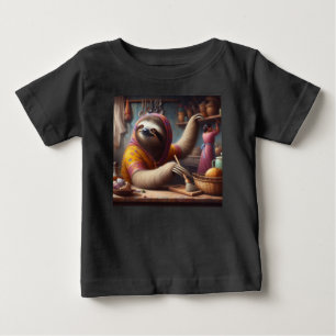 Camiseta Para Bebê Lã Limpando uma cozinha