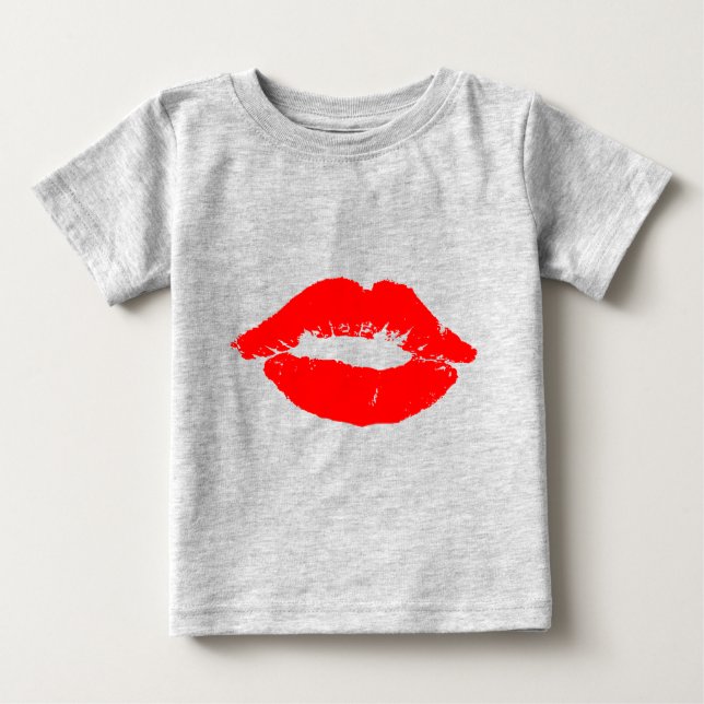 Camiseta Para Bebê Lábios Beijos Red Lipstick Love Namorados (Frente)