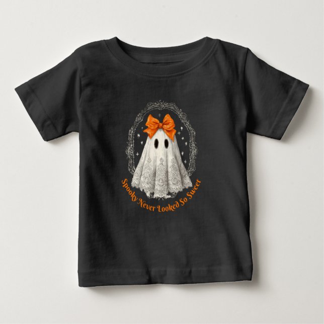 Camiseta Para Bebê Lace Ghost with Bow in Wreath and Stars (Frente)