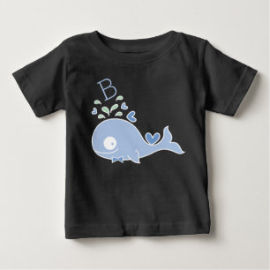 Camiseta Para Bebê Laço Azul Monograma do Senhor Baleia Caprichoso Be