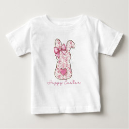 Camiseta Para Bebê Laço Coquete de Coelhinho de Páscoa Floral Rosa