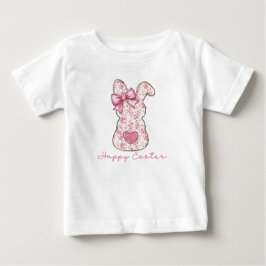 Camiseta Para Bebê Laço Coquete de Coelho de Páscoa Floral Rosa