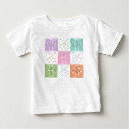 Camiseta Para Bebê Laço Coquete de Cruz Xadrez Retrô de Páscoa