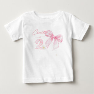Camiseta Para Bebê Laço de Fita Rosa Chic 2 Dois 2º Aniversário
