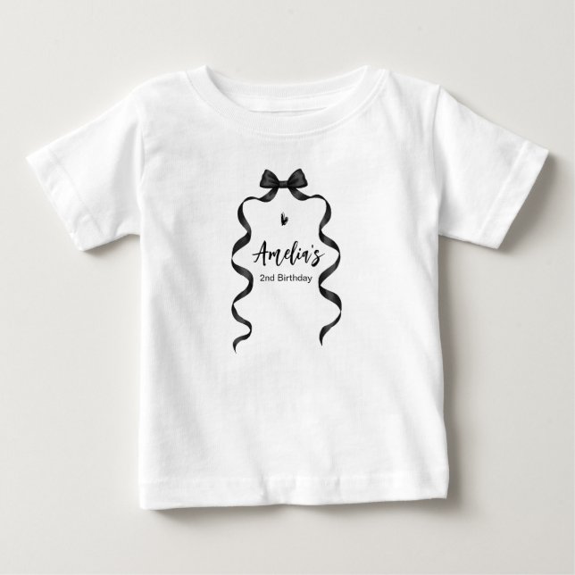 Camiseta Para Bebê Laço Preto de Aniversário Qualquer Idade (Frente)