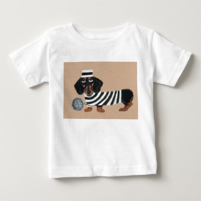 Camiseta Para Bebê Ladrão de Guloseimas Dachshund Preto e Castanho Pr (Frente)