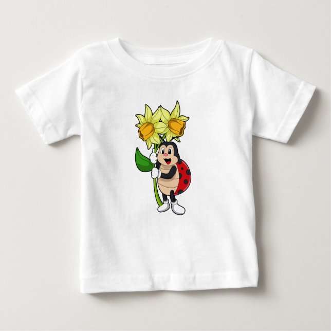 Camiseta Para Bebê Ladybug com Flor Daffodil (Frente)