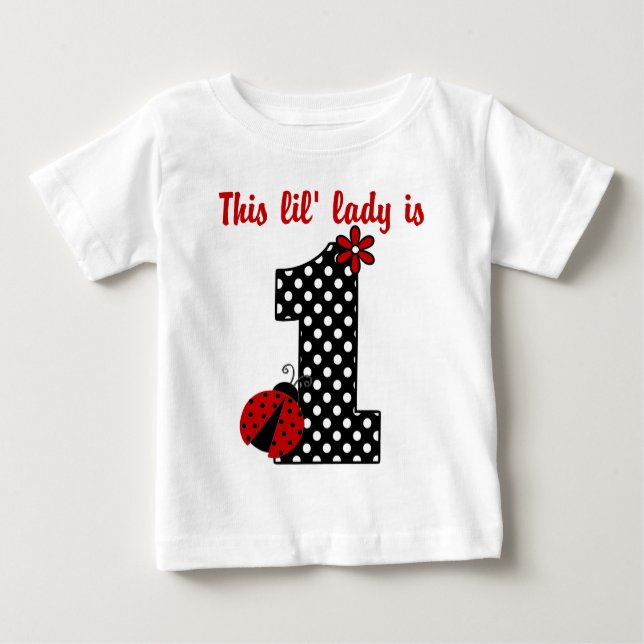 Camiseta Para Bebê "Ladybug First Birthday" MONOGRAM RUFLE TEE (Frente)