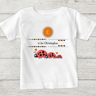 Camiseta Para Bebê Ladybugs adiciona nome preto e laranja