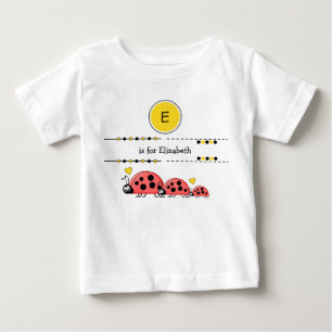 Camiseta Para Bebê Ladybugs adicionam nome preto e amarelo