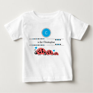 Camiseta Para Bebê Ladybugs adicionam nome preto e azul