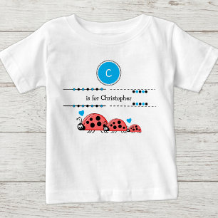 Camiseta Para Bebê Ladybugs adicionam nome preto e azul
