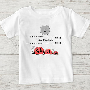 Camiseta Para Bebê Ladybugs adicionam nome preto e cinza