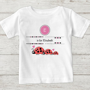 Camiseta Para Bebê Ladybugs adicionam nome preto e rosa