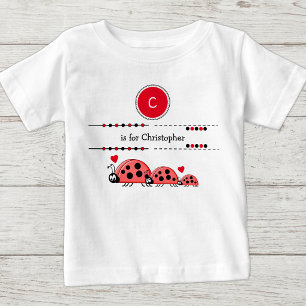 Camiseta Para Bebê Ladybugs adicionam nome preto e vermelho