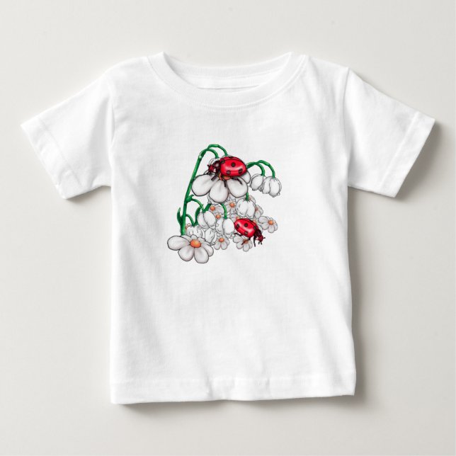Camiseta Para Bebê ladybugs em flors (Frente)