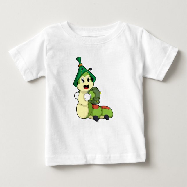 Camiseta Para Bebê Lagarta como Estudante com Mochila (Frente)