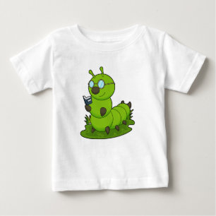 Camiseta Para Bebê Lagarta como Nerd de Óculos e Livro