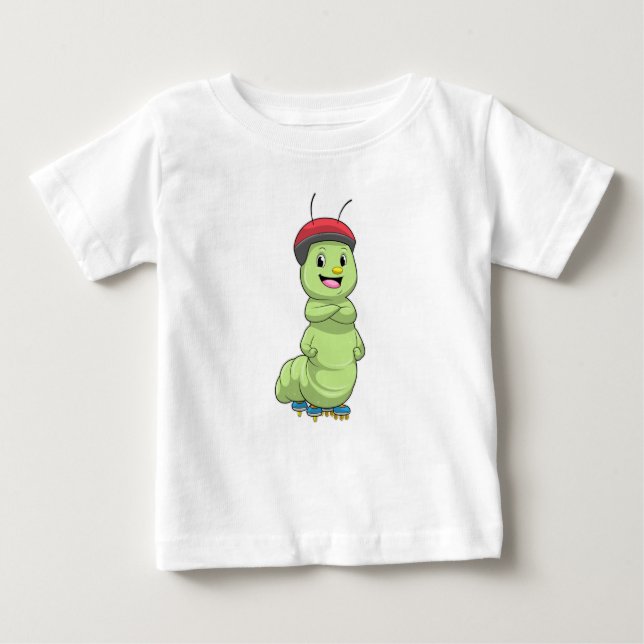 Camiseta Para Bebê Lagarta como patinador em linha com skates de rolo (Frente)