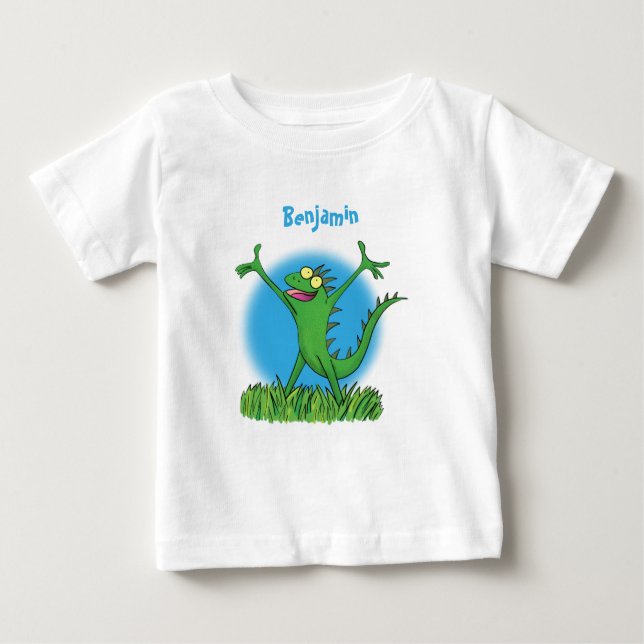 Camiseta Para Bebê Lagarto animado animado com iguana verde engraçado (Frente)