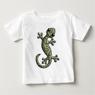 Camiseta Para Bebê Lagarto de escalada branco verde do geco