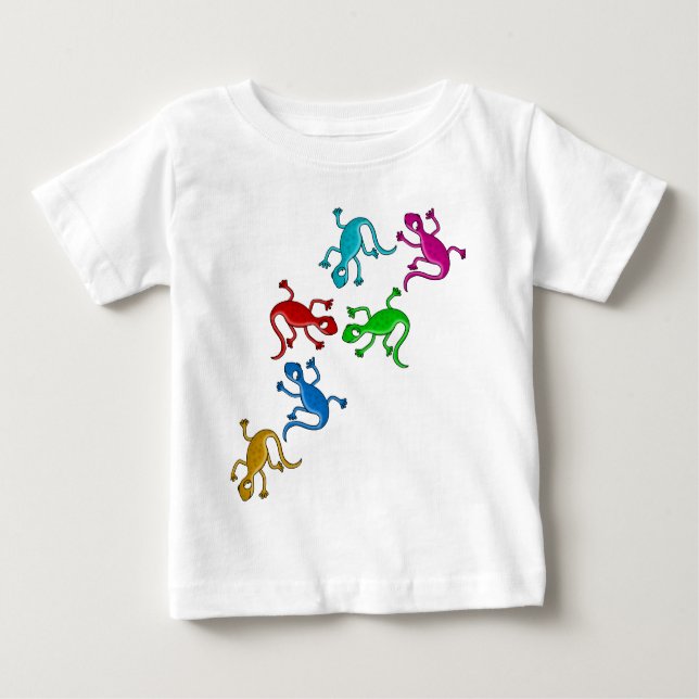 Camiseta Para Bebê Lagartos coloridos e brincalhões (Frente)