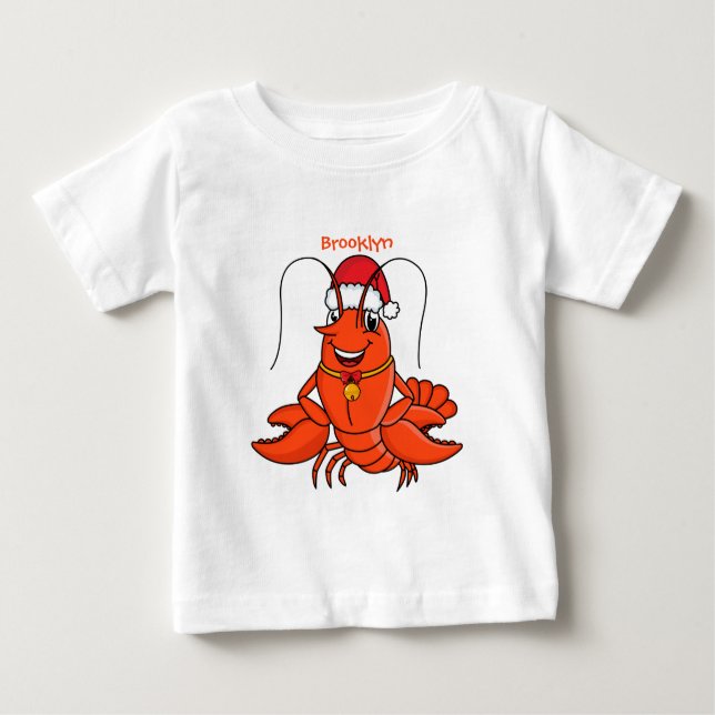 Camiseta Para Bebê Lagosta feliz e bonita vestindo o desenho animado  (Frente)