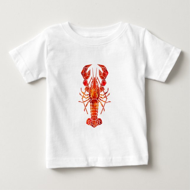Camiseta Para Bebê Lagosta poligonal vermelha (Frente)