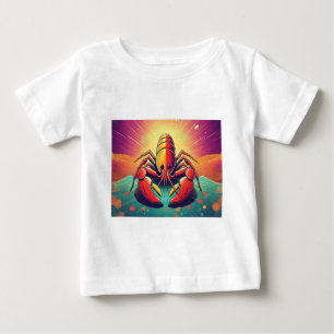 Camiseta Para Bebê Lagosta Psicodélica Arte Oceânica