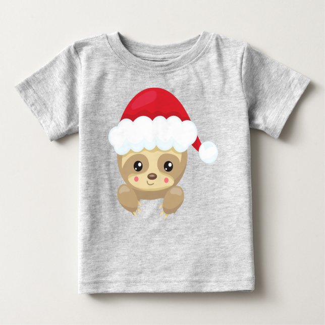 Camiseta Para Bebê Lama de Natal, Lama Bonita, Chapéu Santa, Natal (Frente)