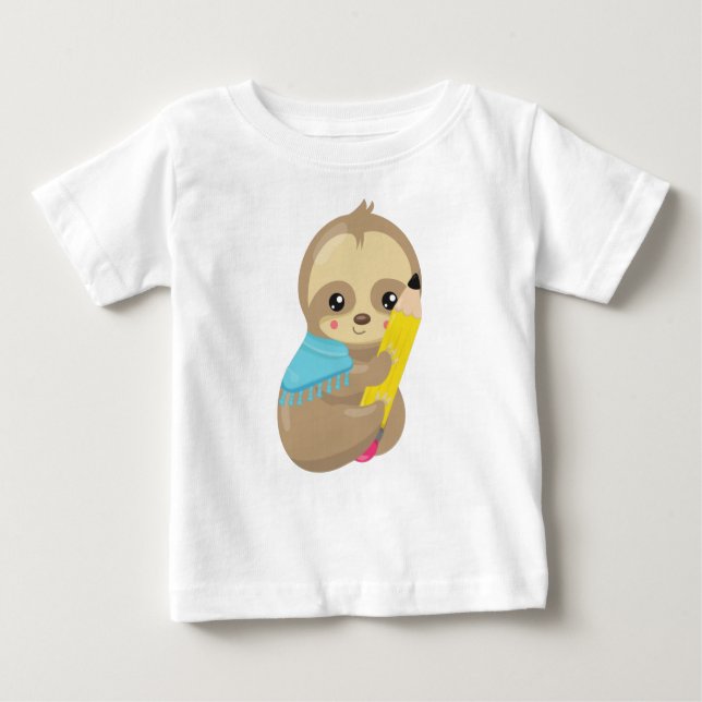 Camiseta Para Bebê Lama escolar, Lama branca, Lama de bebê, Caneta, L (Frente)