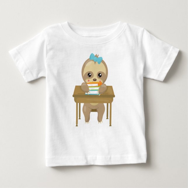 Camiseta Para Bebê Lama escolar, Lama branca, Lama de bebê, Livros, M (Frente)