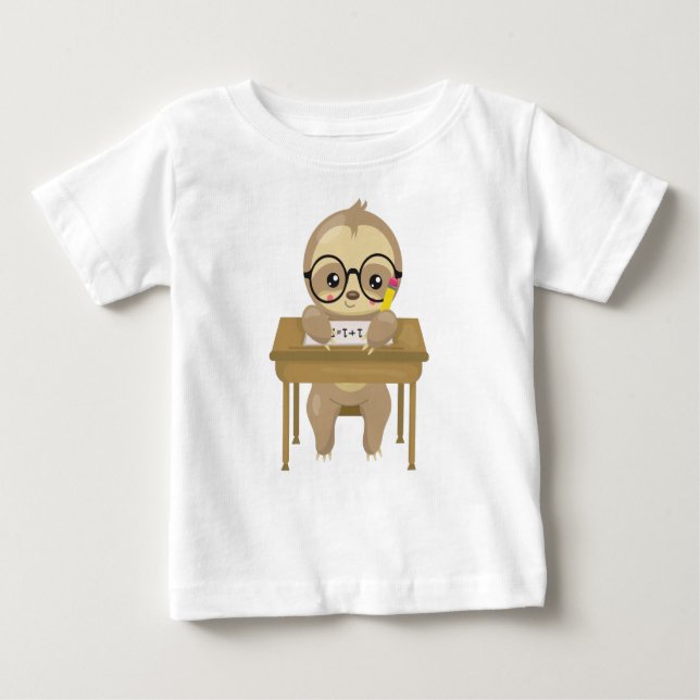 Camiseta Para Bebê Lama escolar, Lama branca, Lama de bebê, Mesa Esco (Frente)