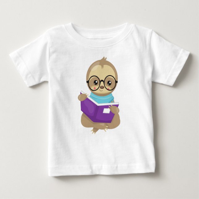 Camiseta Para Bebê Lama escolar, Lama branca, Lama de bebê, óculos (Frente)