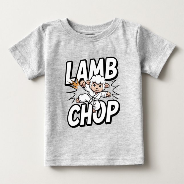 Camiseta Para Bebê Lamb Chop! Funny Karate Lamb in Gi (Frente)