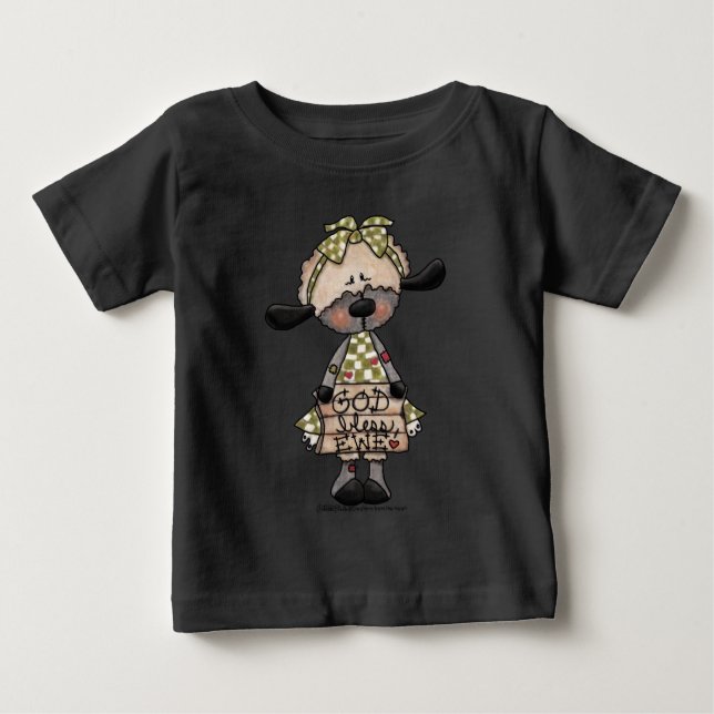 Camiseta Para Bebê Lamb-Deus abençoe Ewe Primitivo (Frente)
