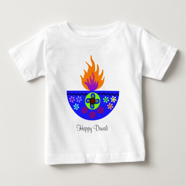 Camiseta Para Bebê Lâmpada colorida Diya de Diwali (Frente)
