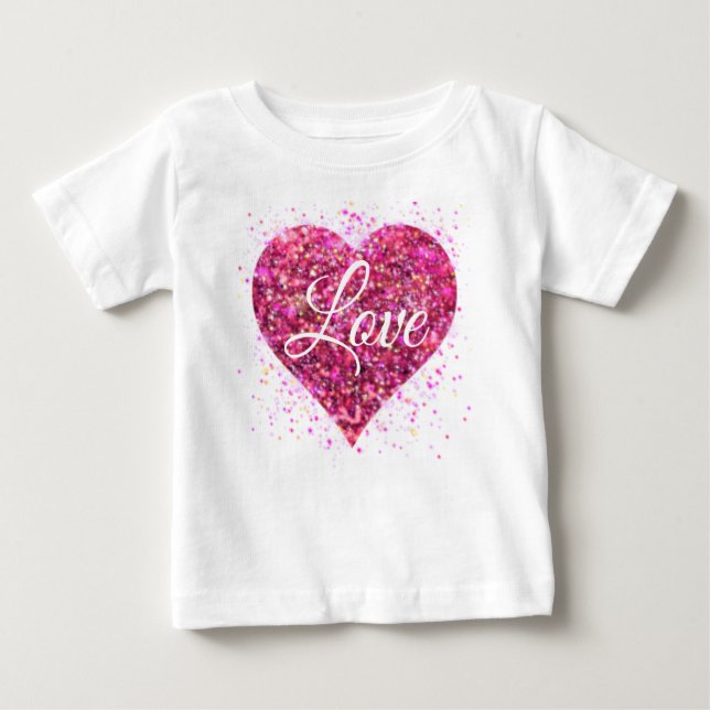 Camiseta Para Bebê Lantejoulas cintilantes cor-de-rosa, grafite de am (Frente)