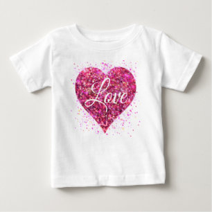 Camiseta Para Bebê Lantejoulas cintilantes rosa, grafite de amor no d