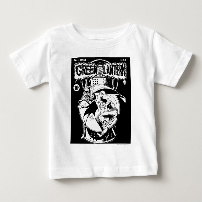 Camiseta Para Bebê Lantera Verde com capa na luta, Preto e Branco (Frente)