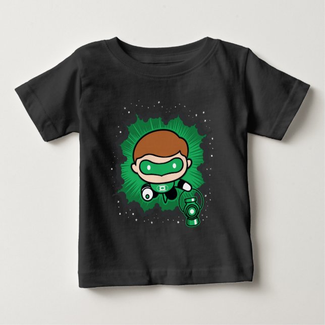 Camiseta Para Bebê Lanterna Verde Chibi Voando Pelo Espaço (Frente)