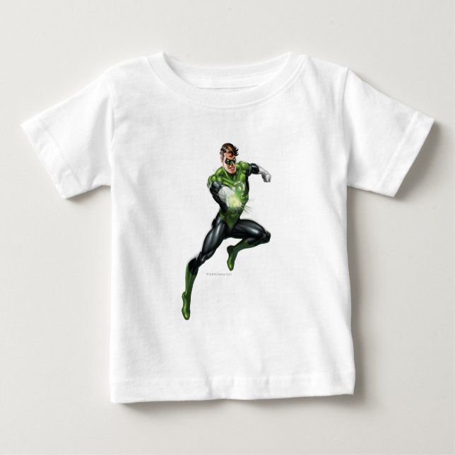 Camiseta Para Bebê Lanterna Verde - Totalmente Renderizado, Pulando (Frente)