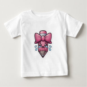 Camiseta Para Bebê Lápis Triste Fofo com Adesivo de Corte em Forma de
