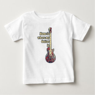 Camiseta Para Bebê Lar é onde está a minha guitarra. palavras motivac