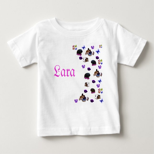 Camiseta Para Bebê "Lara", Nome Com Porquinhos-da-índia E Pensamentos (Frente)